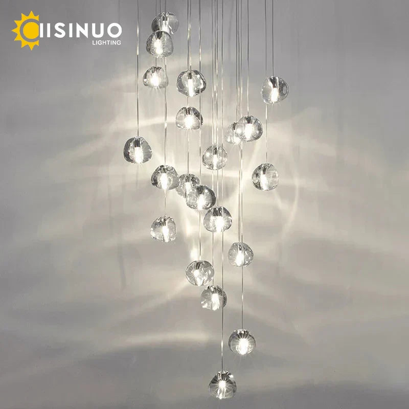 DecorBites™ Crystal Ball Chandelier: Long Adjustable Staircase Pendant Light perfect for Home & Restaurant