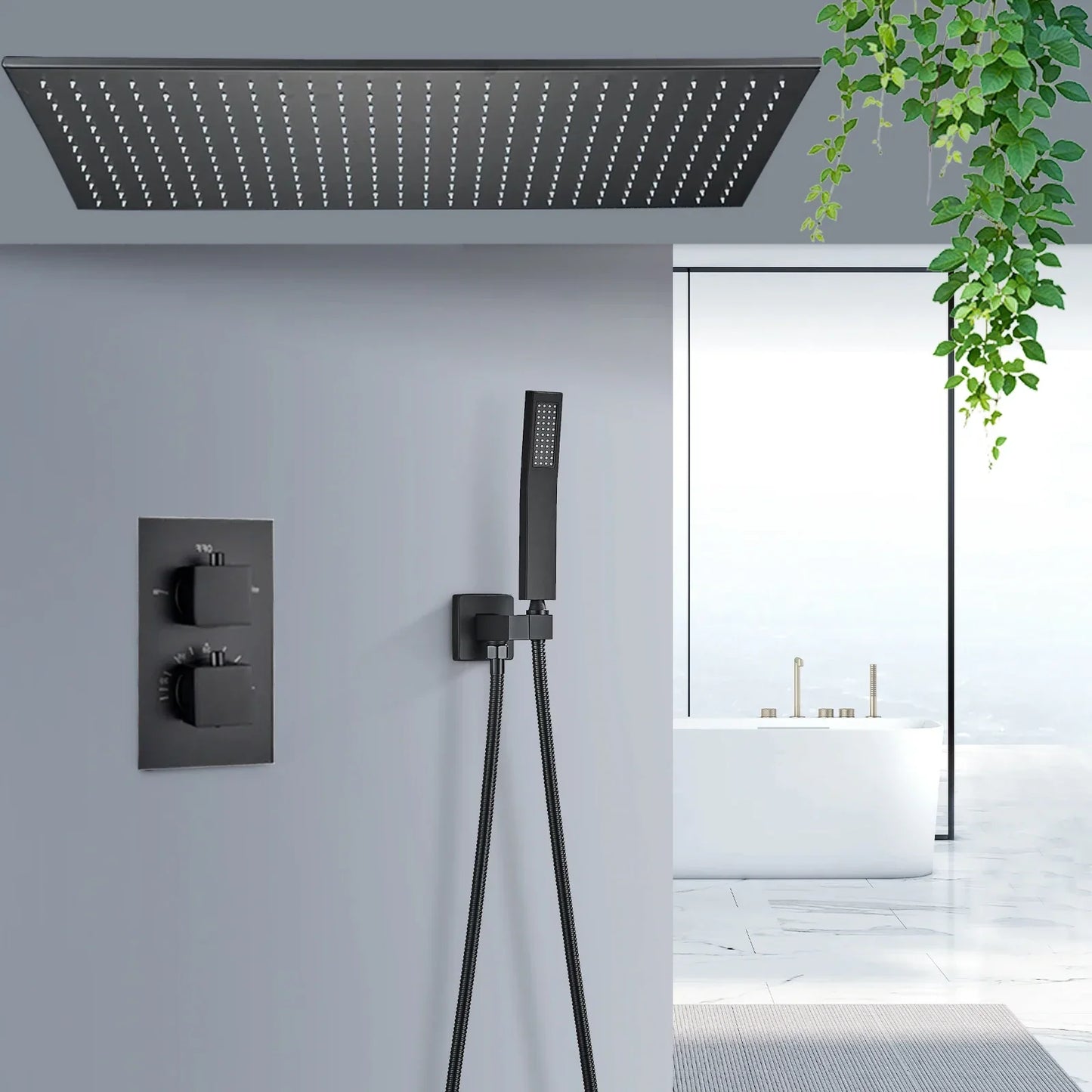 DecorBites™ Brushed Gold LED Thermostatic Shower Faucet Set with Ceiling Rainfall Shower Head