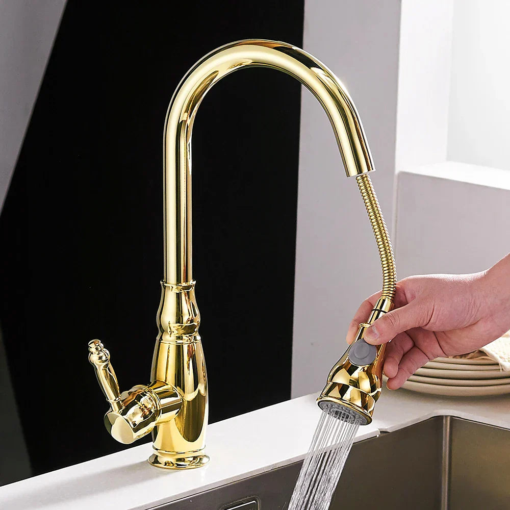 Gold Brass Kitchen Faucet Durable Construction