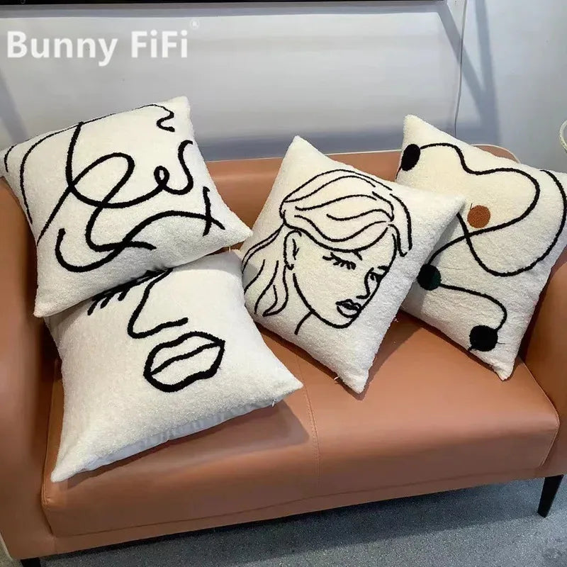Beige Abstract Lambswool Cushion