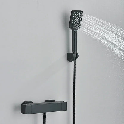 DecorBites™ Black/Chrome Thermostatic Shower Set with Brass Wall Mount Mixer Handle Spray