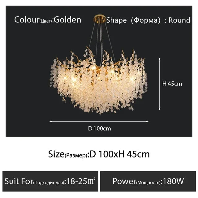 Gold Glass Pendant Chandelier Round L160cm