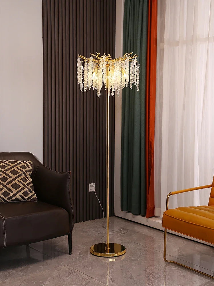 DecorBites™ Crystal Gold LED Floor Lamp: Nordic Luxury for Living Room & Bedroom