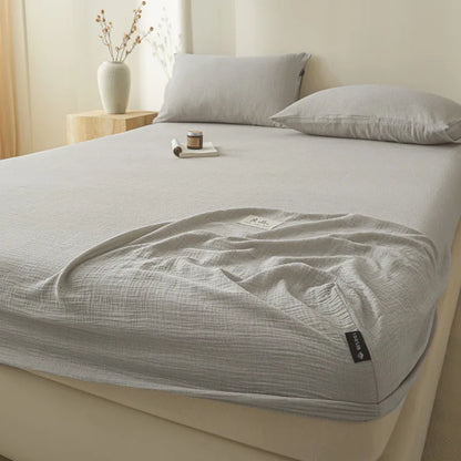DecorBites™ Cotton Fitted Sheet: Wrinkled Yarn, Nordic Comfort, All Seasons Bed Cover
