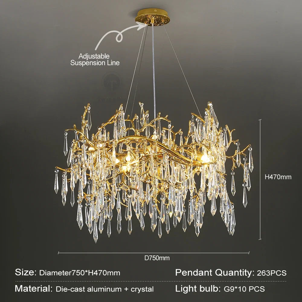 Golden Crystal Long Chandelier