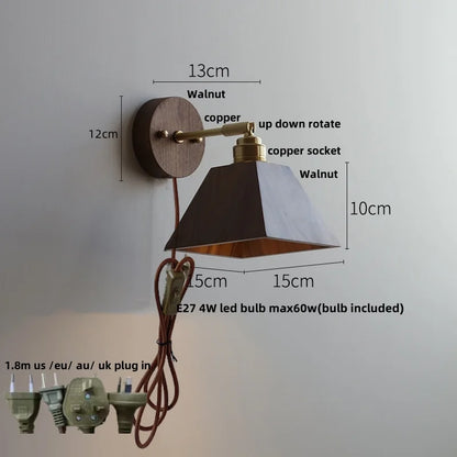 DecorBites™ LED Wall Sconce Walnut Wood Rotate Stair Light Fixture Modern Nordic Design