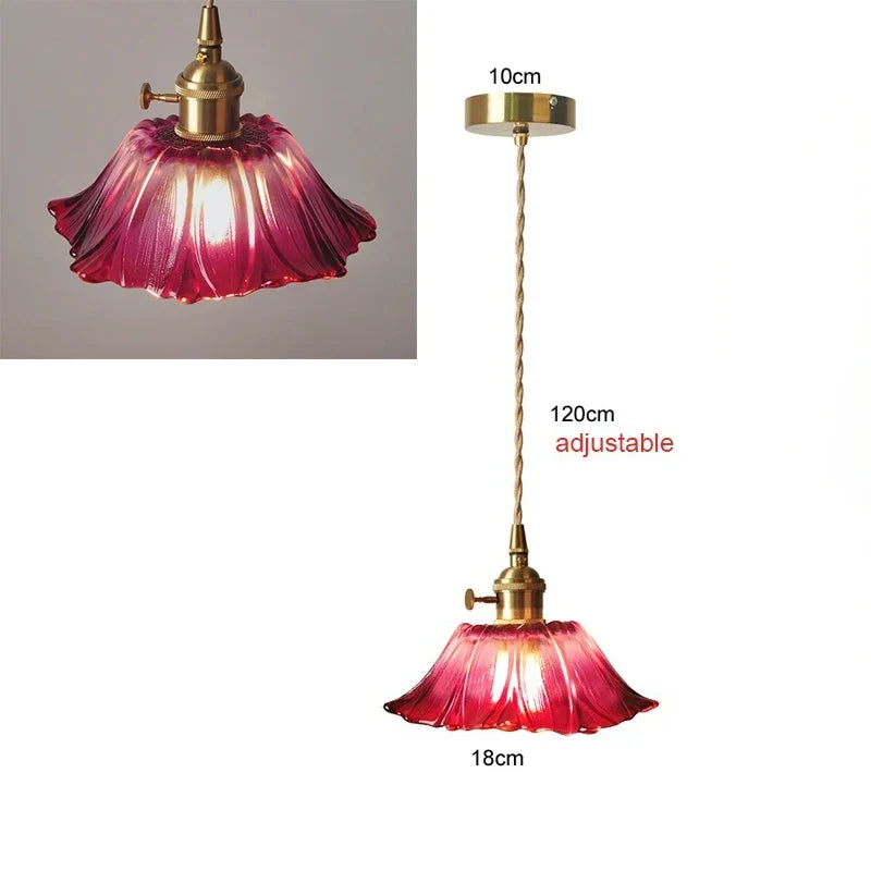 Nordic Vintage Flower Glass Pendant Light