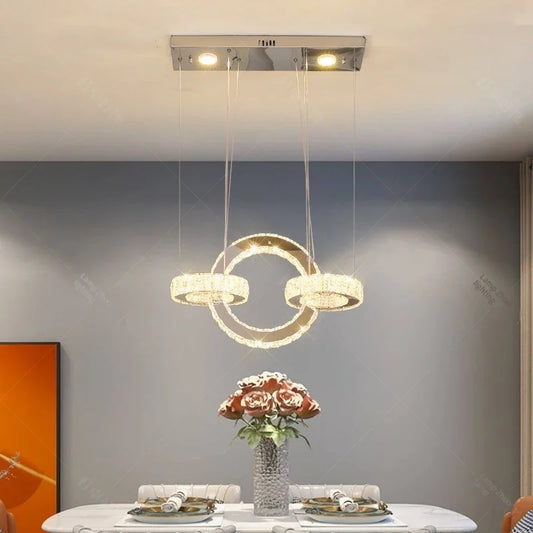 DecorBites™ Crystal LED Circle Rings Chandelier for Bedroom, Villa, Stair - Luxury Pendant Light