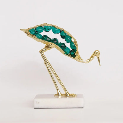 DecorBites™ Crystal Crane Sculpture: Green Gem Bird Figurine for Home Decor