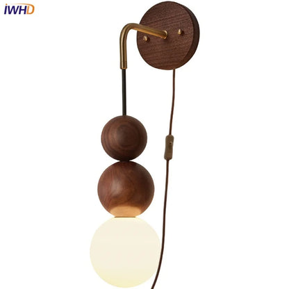DecorBites™ Adjustable LED Wall Light White Glass Walnut Wood Bar Living Room Mirror Lamp