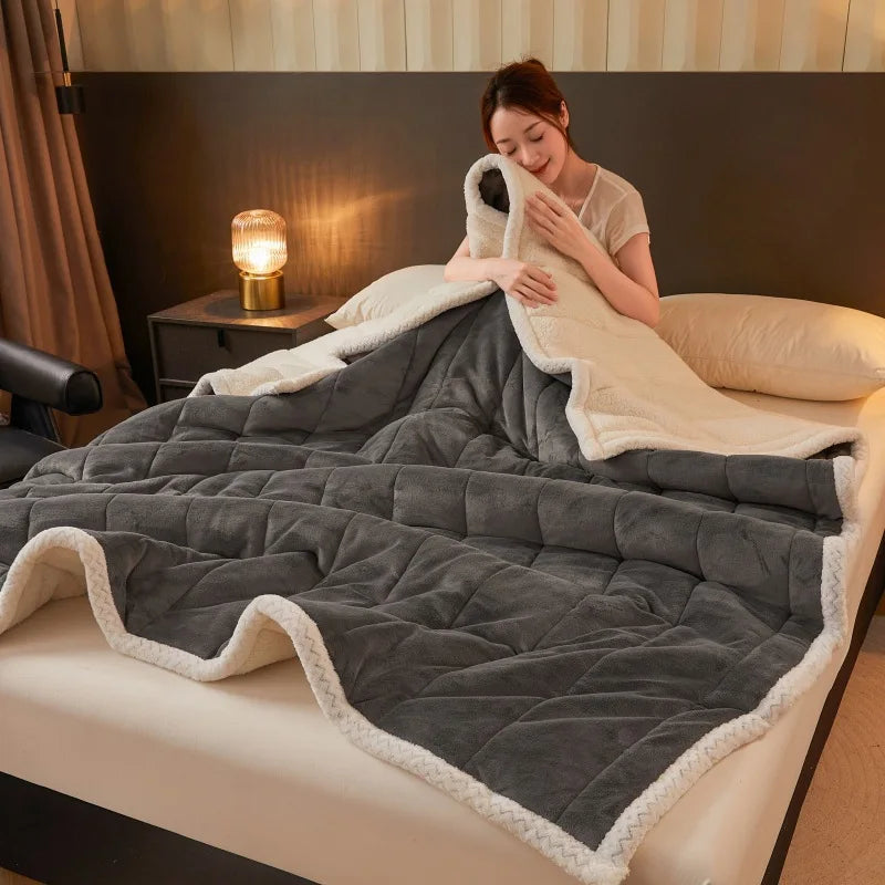 DecorBites™ Cozy 3-Layer Coral Fleece Winter Blanket - Soft & Warm Bed Quilt
