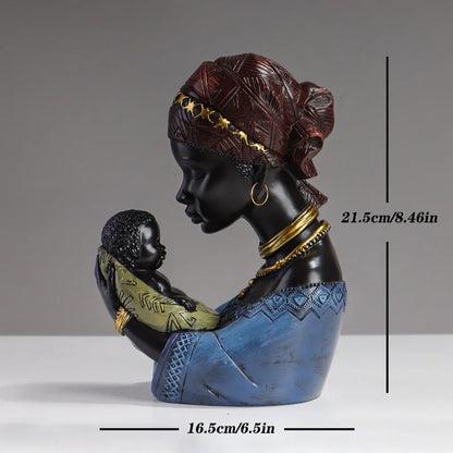 DecorBites™ African Mother Child Abstract Statue Resin Figurine Ethnic Style Interior Decor