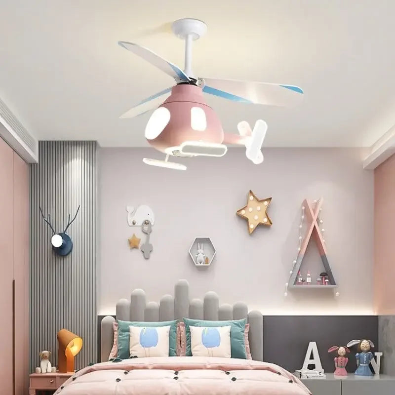 DecorBites™ Kids' Helicopter Ceiling Fan with LED Light Chandelier - Modern Aircraft Design