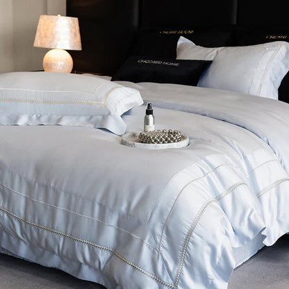 DecorBites™ Light Champagne Luxury Embroidery Bedding Set with 1000TC Egyptian Cotton - 4Pcs