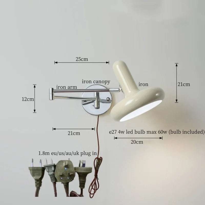 DecorBites™ Cream LED Swing Arm Wall Lamp for Living Room Bedroom Mirror Stair Light