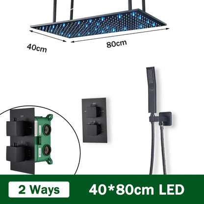 DecorBites™ Black Brass Thermostatic Shower Faucet with Ceiling Rainfall Shower Head