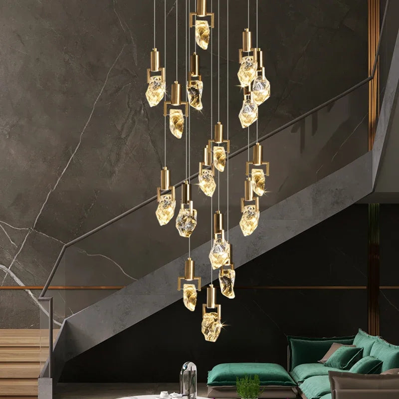 DecorBites™ Elegant Diamond Crystal Chandelier LED Light Fixture Gold Home Decor