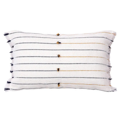 DecorBites™ Handmade Cotton Woven Cushion Tassels - Ivory Black Yellow Stripe Home Decor