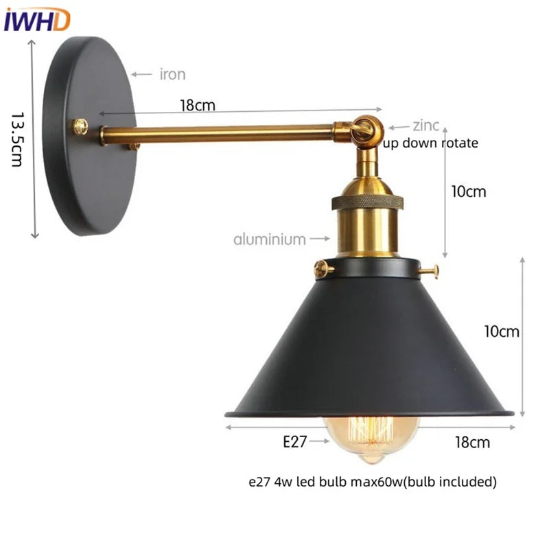 Gold Industrial Wall Lamp For Lofts And Bedrooms
