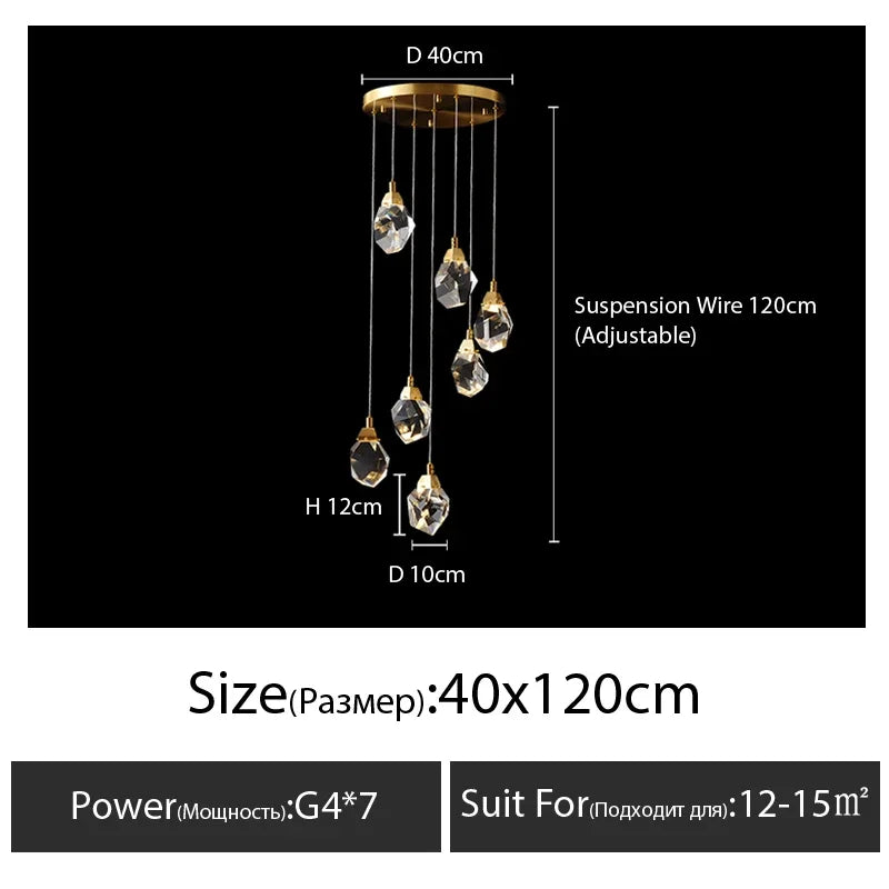 DecorBites™ Diamond Crystal Chandelier Staircase LED Golden Chandeliers Lighting for Luxurious Home Décor