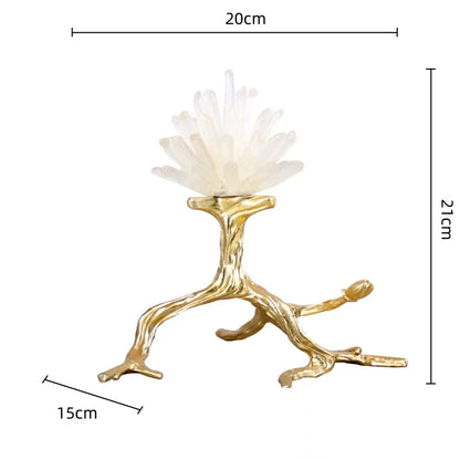 DecorBites™ Crystal Stone Golden Bird Metal Tree Sculpture Room Decoration