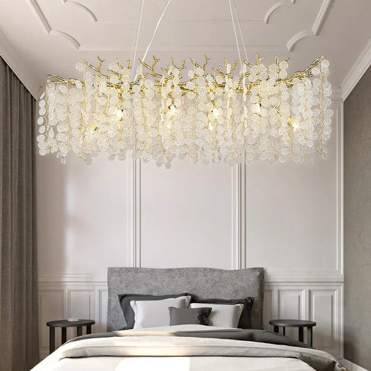 DecorBites™ Gold Money Tree Branch Crystal Chandelier for Living Room and Bedroom