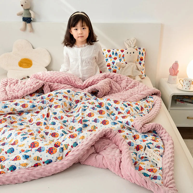 DecorBites™ Cotton Floral Double Quilt | Retro Soothe Doudou Bedding Blanket