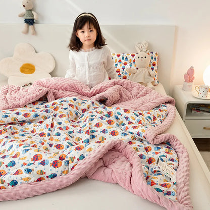 DecorBites™ Cotton Floral Double Quilt | Retro Soothe Doudou Bedding Blanket