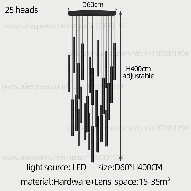 DecorBites™ Cylindrical LED Staircase Chandelier Suspension Light - Modern Villa Water Pipe Fixture