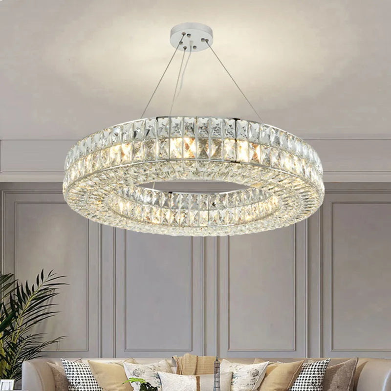 Gold Crystal Ring Chandelier Long L110cm