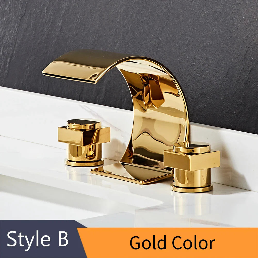 DecorBites™ Gold Double Handle Basin Faucet - Three Hole Bathroom Sink Mixer