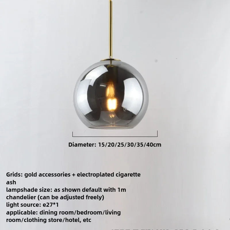 Smoky Gray Glass Globe Pendant Light With Iron Finish