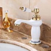 Gold Ceramic Basin Faucet White Ceramic Body