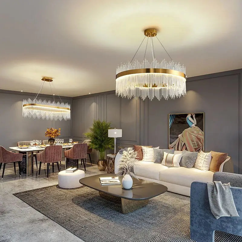DecorBites™ Crystal LED Chandelier: Luxury Dimmable Pendant Light for Bedroom, Living, Dining Room