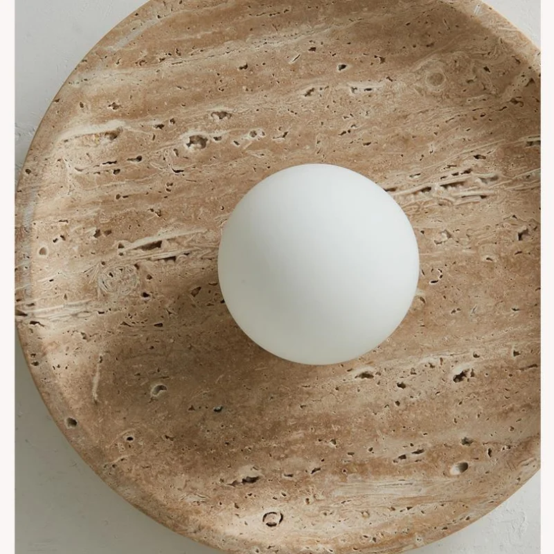DecorBites™ Glass Ball LED Ceiling Light, Japan Style, Yellow Travertine, Restaurant Reading Décor