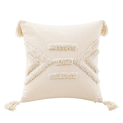 DecorBites™ Geometric Tufted Cushion Cover Beige Patchwork Pillow Covers Wabi-sabi Style