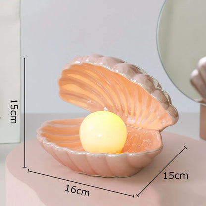 DecorBites™ Dream Pearl Ceramic Lamp Desk Decoration Modern Home Decor Ornaments Shell Storage Box