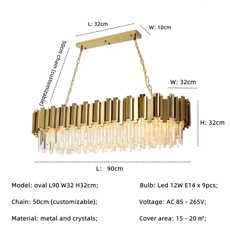DecorBites™ Gold Crystal LED Pendant Lights for Dining Room - Stunning Indoor Suspension Fixtures