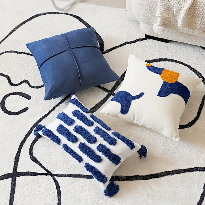 DecorBites™ Luxe Blue Tufted Pillowcase Embroidered Decor for Home Sofa 45x45cm 30x50cm
