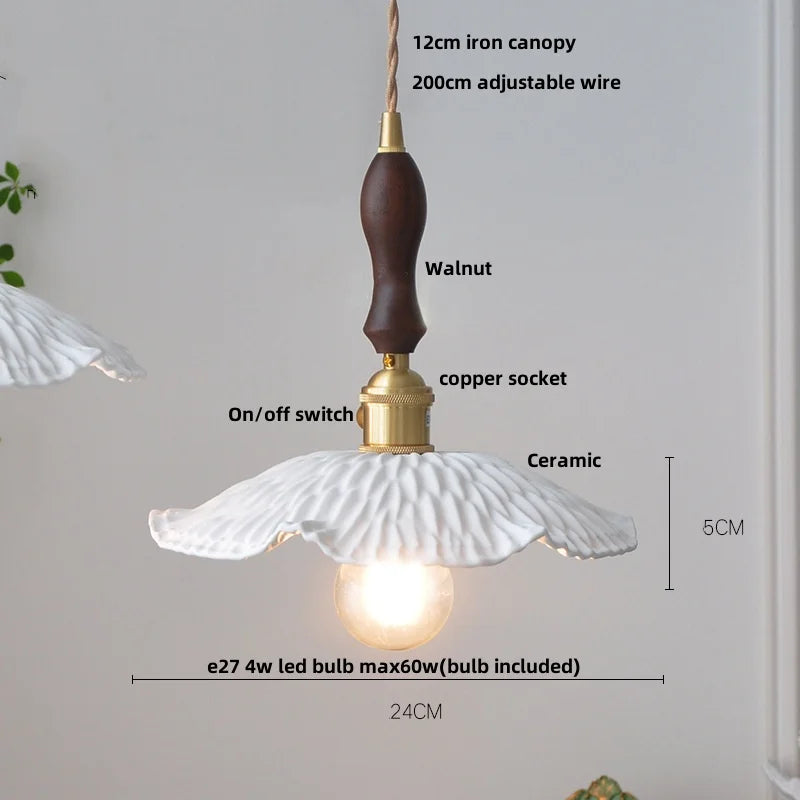 DecorBites™ Copper Ceramic LED Pendant Lights Walnut Wood Hang Lamp