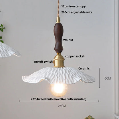 DecorBites™ Copper Ceramic LED Pendant Lights Walnut Wood Hang Lamp