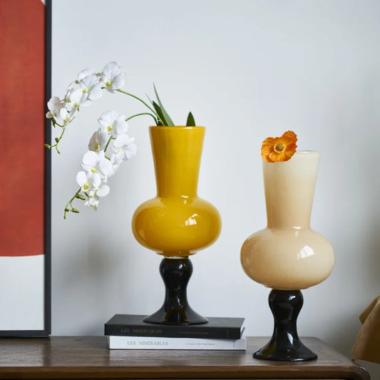 DecorBites™ Geometric Vintage Glass Vase for Home Decoration