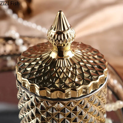 DecorBites™ Gilded Glass Storage Jar with Lid for Candy, Jewelry, and Cosmetics