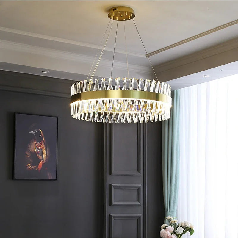 Gold LED Crystal Chandelier Chrome L100cm