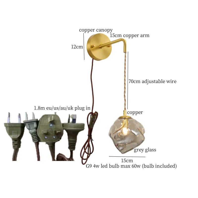 Brass Ice Glass Wall Sconce