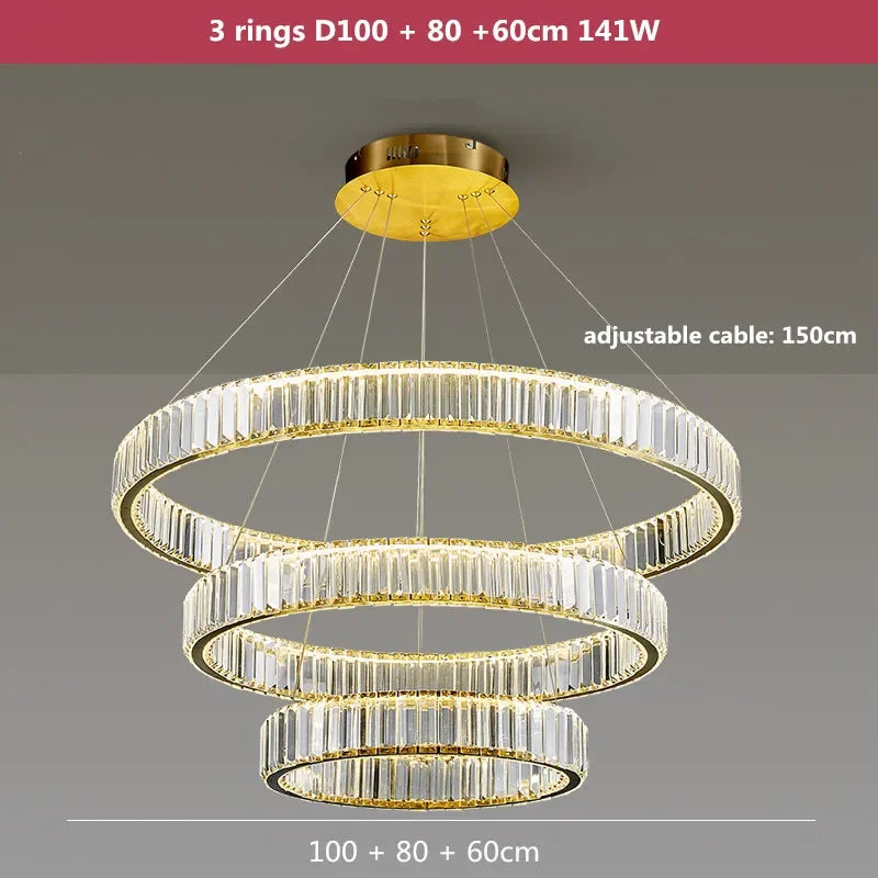 DecorBites™ Crystal LED Chandelier: Modern Steel Pendant Lighting for Luxurious Foyer Decor