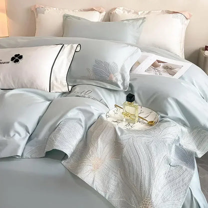 DecorBites™ Embroidered Cotton Bedding Set: Luxury Hepburn Style Duvet Cover 220x240, Skin Friendly