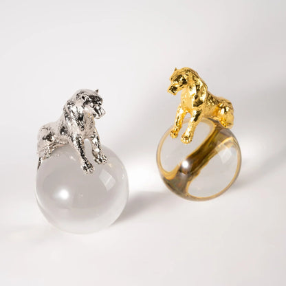 DecorBites™ Leopard Crystal Ball Metal Cheetah Sculpture Home Decor