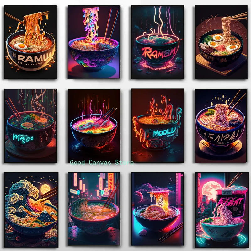 Neon Food Canvas Art