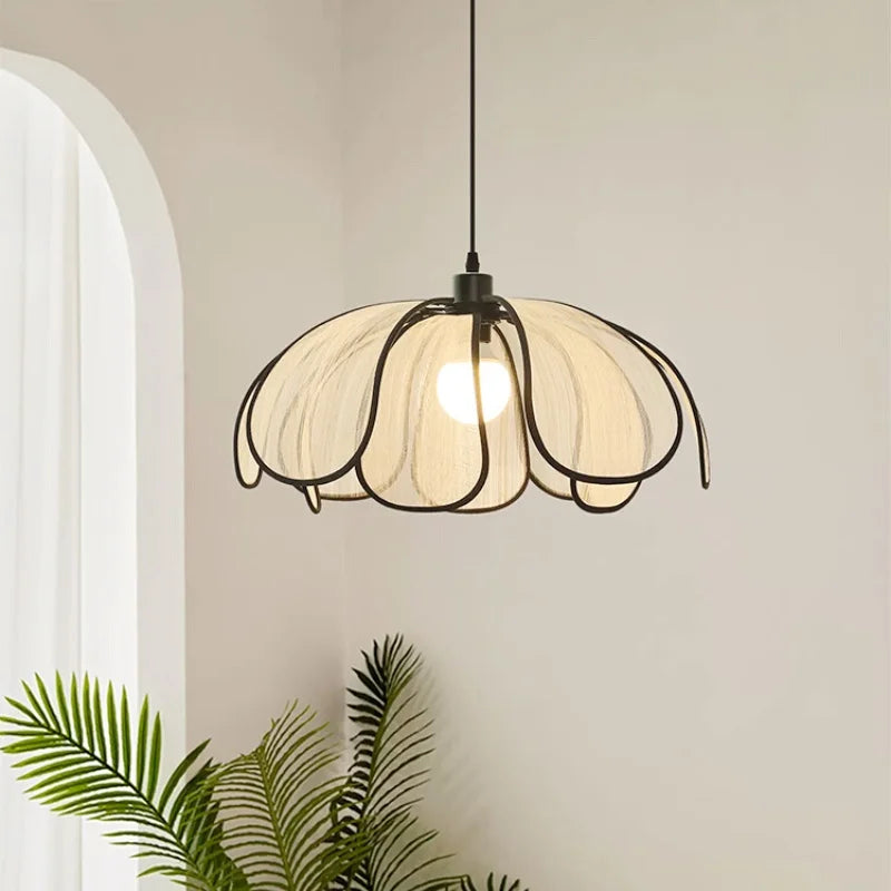 DecorBites™ Creamy Abaca Fabric Led Pendant Light - Nordic French Wabi Sabi Suspend Lamp
